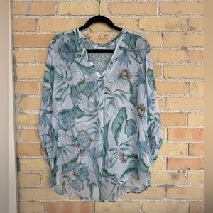 Nile Floral Blouse with Green and Blue Leaves
